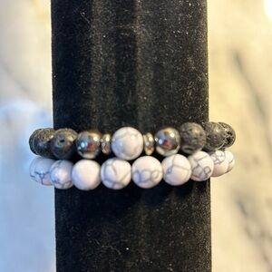 Lava stone Hematite and White Howlite Bracelets